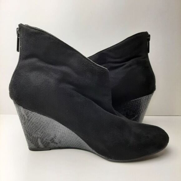 IMPO Tabitha Wedge Ankle Boot Bootie Faux Suede Black Sz 9.5 - Picture 11 of 14